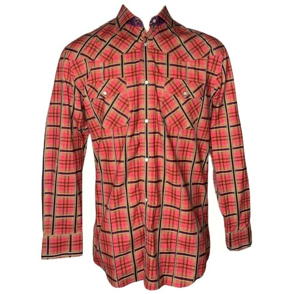 NEW Mens ENRO Signature Western Pearl Snap Shirt w/ Pockets Plaid Cotton Large